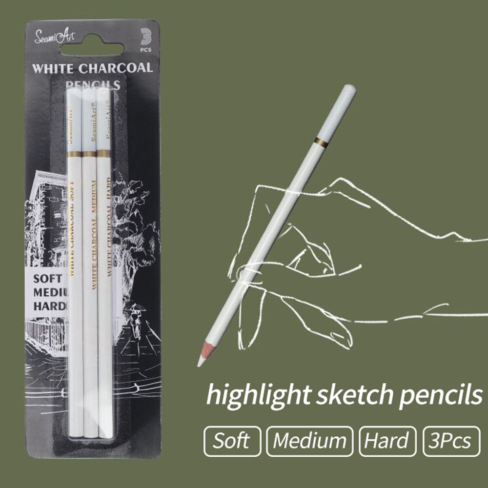 Professionele 3Pcs Wit Houtskool Zachte/Medium/Hard Potloden Voor Schetsen Hoogtepunt Hout Schets Pennen Art Kantoor School levert
