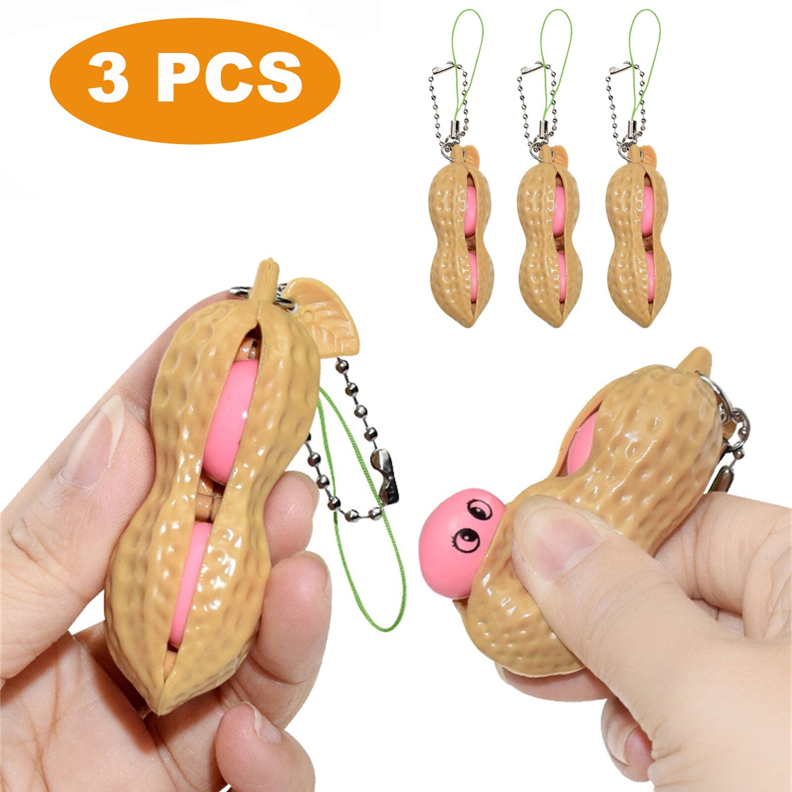 Edamame Sleutelhanger Stress Fidget Speelgoed Fidget Pinda Erwt Popper Bean Zintuiglijke Speelgoed Sleutelhanger Verbeteren Focus Officer Hanger Speelgoed: 3PC