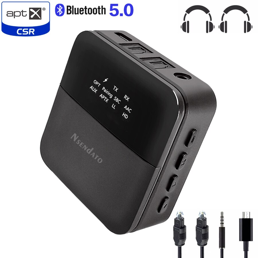 2 in 1 Wireless Bluetooth 5.0 Receiver Transmitter CSR8675 3.5mm Audio aptx HD LL optical adapter & Display Screen for TV Car