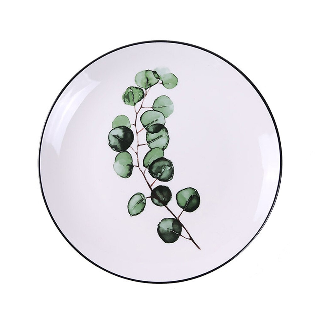 8 tum runda gröna blad keramiska middag tallrik set köksredskap efterrätt fruktsallad tallrik servis kaka tallrik västerländsk mat: 5