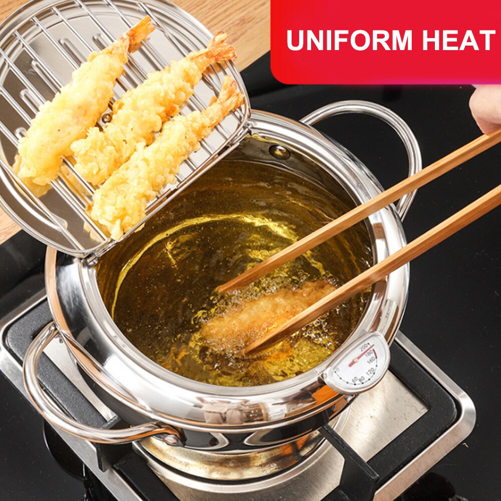 Japanse stijl Mini roestvrijstalen koekenpan Mini koekenpan Frituurpan Tempura Friteuse Pot met thermometer Inductiekookplaat Compatibel keukengereedschap(L 24cm Japanse stijl Mini roestvrijstalen koekenpan Mini koekenpan Frituurpan Tempura Friteuse Pot met thermometer Inductiekookplaat Compatibel keukengereedschap(L 24cm