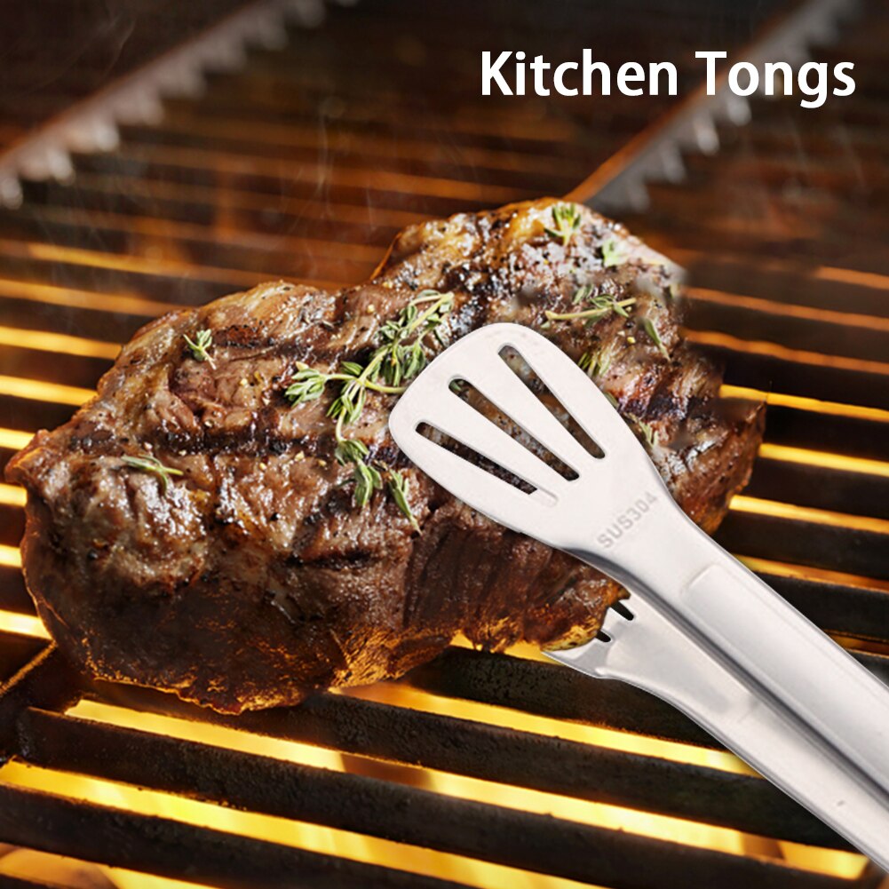 2pcs Rustproof Outdoor Barbeque Stainless Steel Cooking Tool Grilling Serving Non Stick Portable For Salad Fish Kitchen Tongs