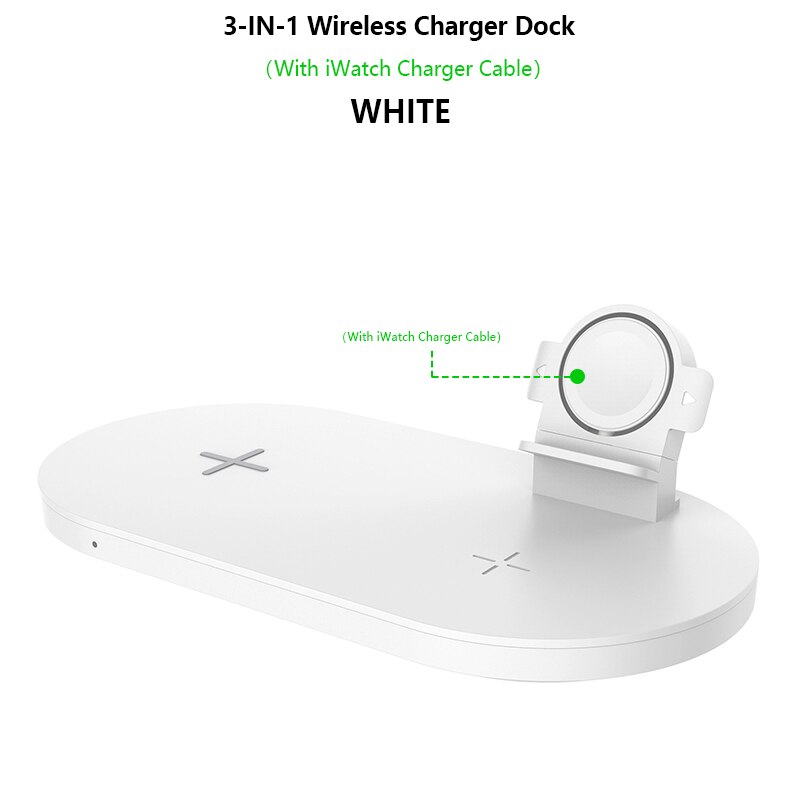 Qi Wireless Charger 3in1 15W (MAX) Fast Charging Stand Dock for Apple Watch 5 4 Airpods 2 3 Wireless Charge for iPhone Samsung: Watch and White