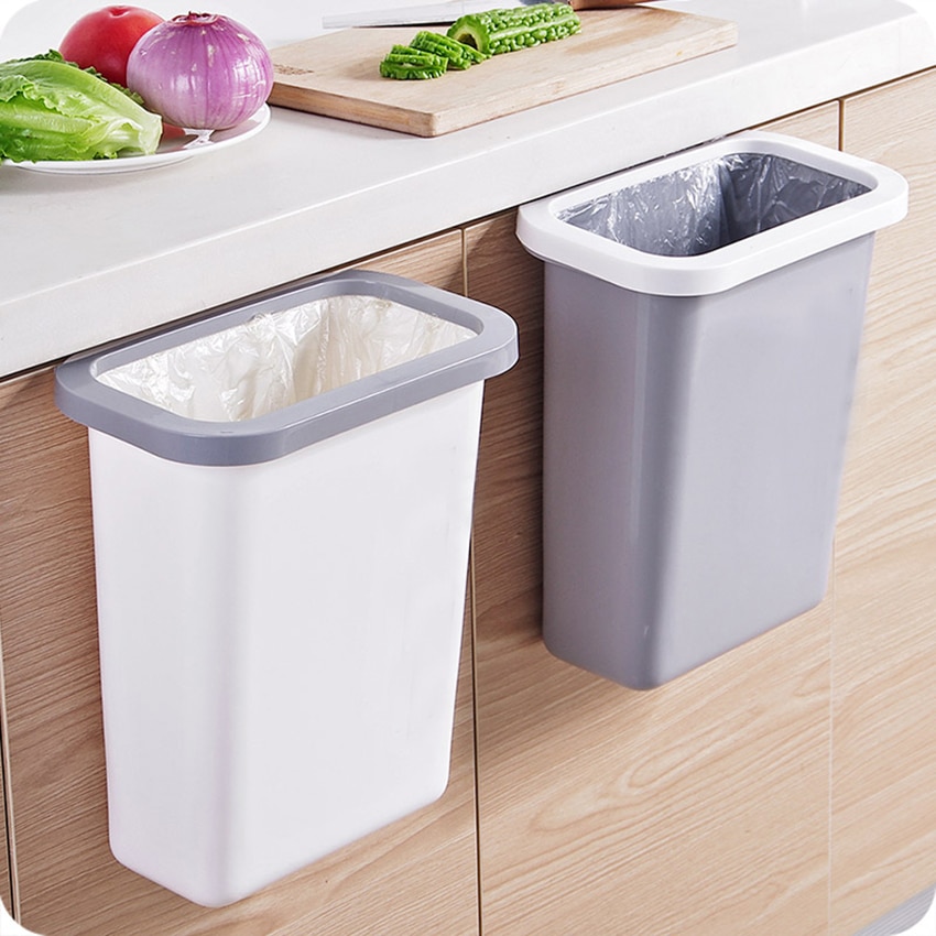 Kitchen Hanging Trash Cans Cabinet Door Hanger Plastic Waste Bins Bathroom Dustbin Pressure Ring Paper Basket Container