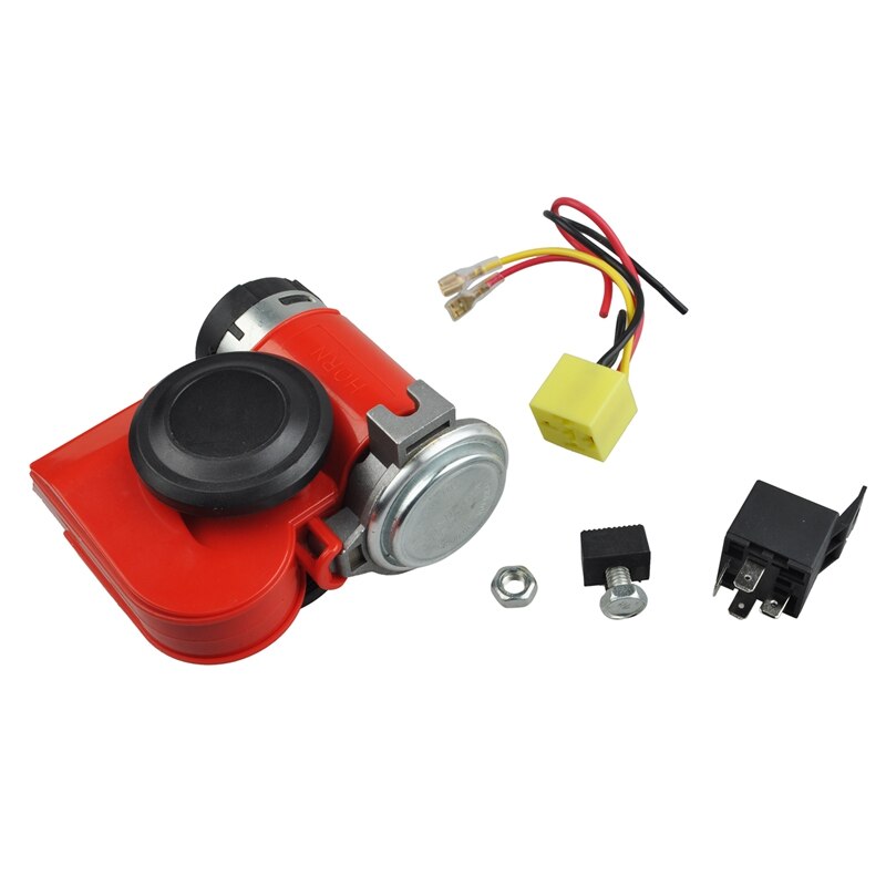 Twin Dual Tone Compact Air Loud Horn 12V 110-125db Compressor Red Truck Car Bus Van