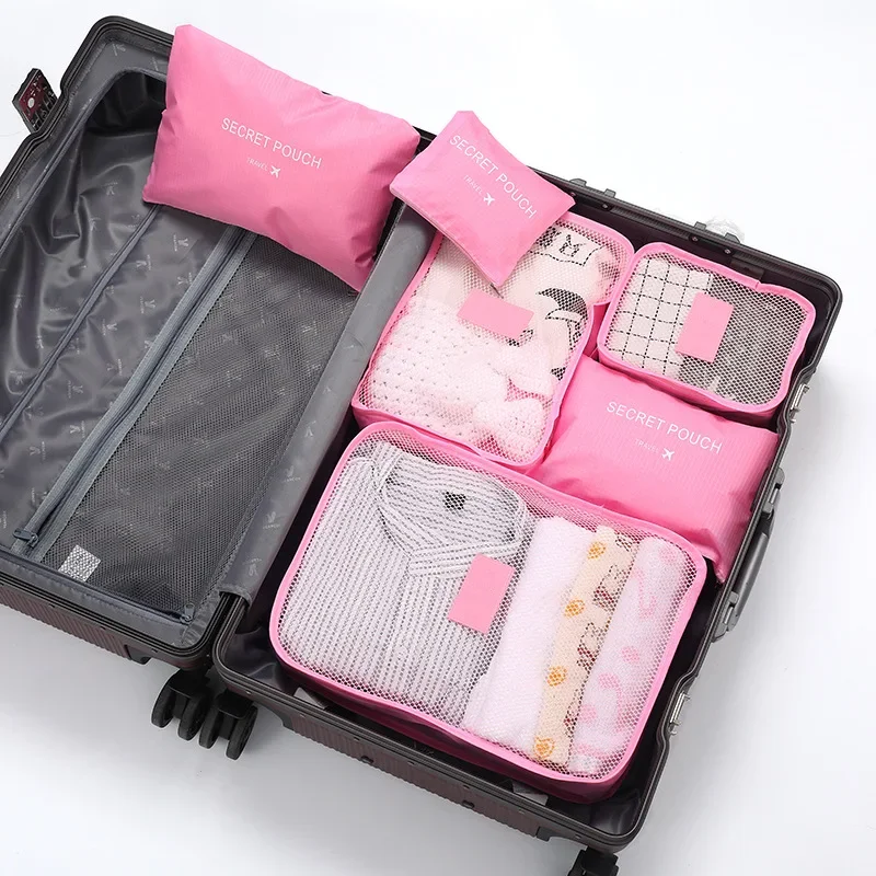 6/1Pc Travel Clothes Storage Waterproof Bags Portable Luggage Organizer Pouch Packing Cube 9 Colors Local Stock: Pink