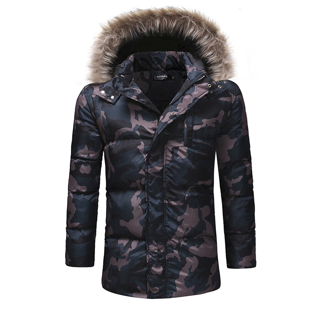 Mannen Mode Medium Lange Winter Losse Verdikking Down Katoen Camouflage Casual Rits Jas Jas: Black Camouflag / XXL