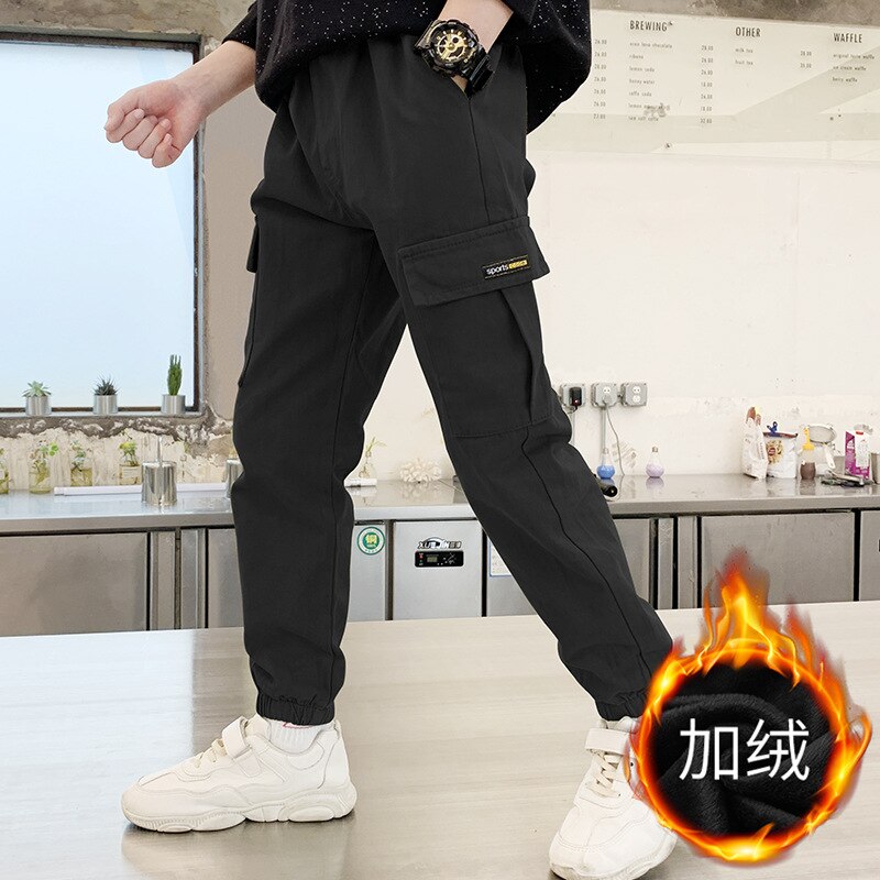 Pantalons chauds d'hiver pour garçons et filles, en velours, Long, taille élastique, coton, pour enfants de 4 à 12 ans, décontracté