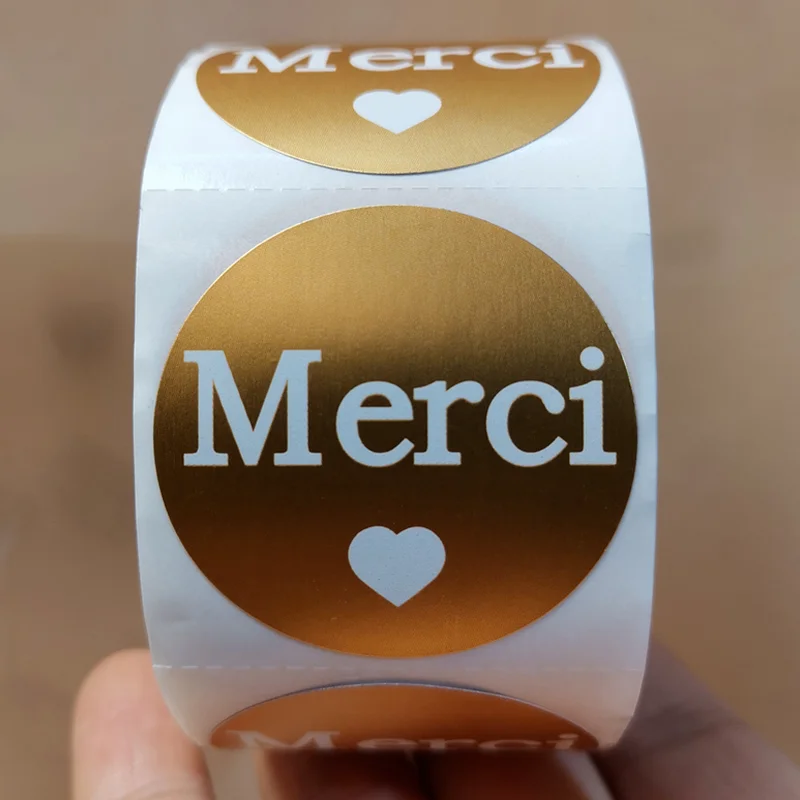 500Pcs/Roll Franse Dank U Sticker Handgemaakte Kerst Briefpapier Decoratie Sticker Goud Folie Papier Afdichting Label Sticker