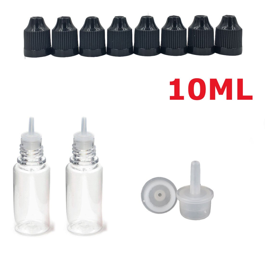 10 Stuks X 3 Ml-100 Ml Pet Clear Dropper Flessen Lege Plastic Sap Eye Liquid Hervulbare Containers Met zwart Caps Dropper Tips: 10ML x 10PCS