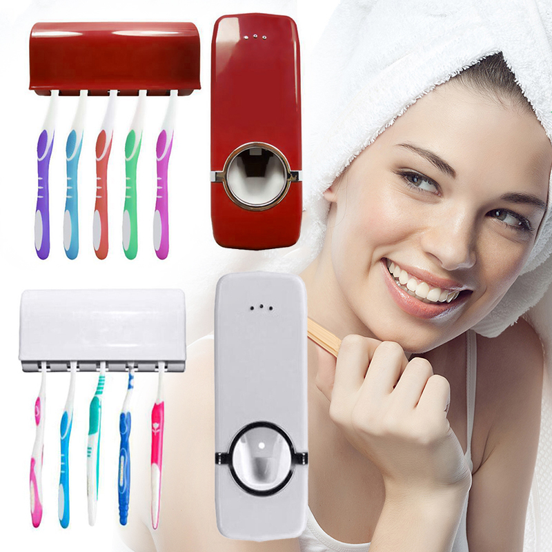 Home Wall Mounted Hands Free Automatic Toothpaste Tube Squeezer Dispenser Toothbrush Holder Bathroom Accessories Tools