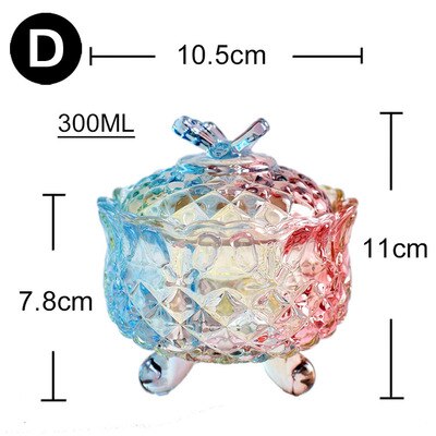 Europese stijl Kleurrijke Glas Snoep tank Kruiden Opbergdoos Suikerpot Glazen Potten En Deksels Opslag Sieraden Doos: D