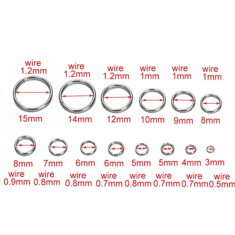 200 sztuk/partia 3 4 5 6 7 8 10mm pierścień ze stali nierdzewnej Jump i pierścień dzielony otwórz pojedyncze pętli połącz pierścień do tworzenia biżuterii...: 15x1.2mm