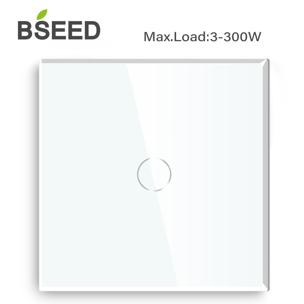 BSEED Touch Screen Light Switches LED Backlight EU Wall Sockets Switches Glass Panel Max.Load 300W 1/2/3Gang LED Light Switches: 1Gang