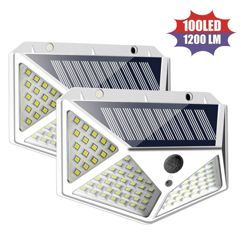 100 Led Solar Light Outdoor Zonne Wandlamp Led Lamp IP65 Pir Motion Sensor Lampara Solar Verlichting Tuin Decoratie Verlichting: 2pcs / white