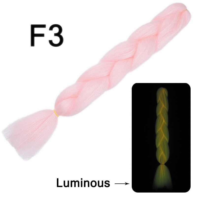 Neon Glowing Hair Florescent Light Braiding Hair Synthetic Jumbo Braids Shining Hair in the Darkness 24inch 100g kanekalon: F3