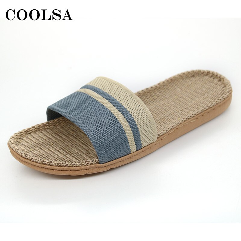 COOLSA Neue Männer Leinen Hausschuhe Streifen Hanf kippen-Flops Flachen, Nicht-Unterhose Sandalen Hause Hausschuhe Männlichen lässig drinnen Flachs heißer Strand Schuhe