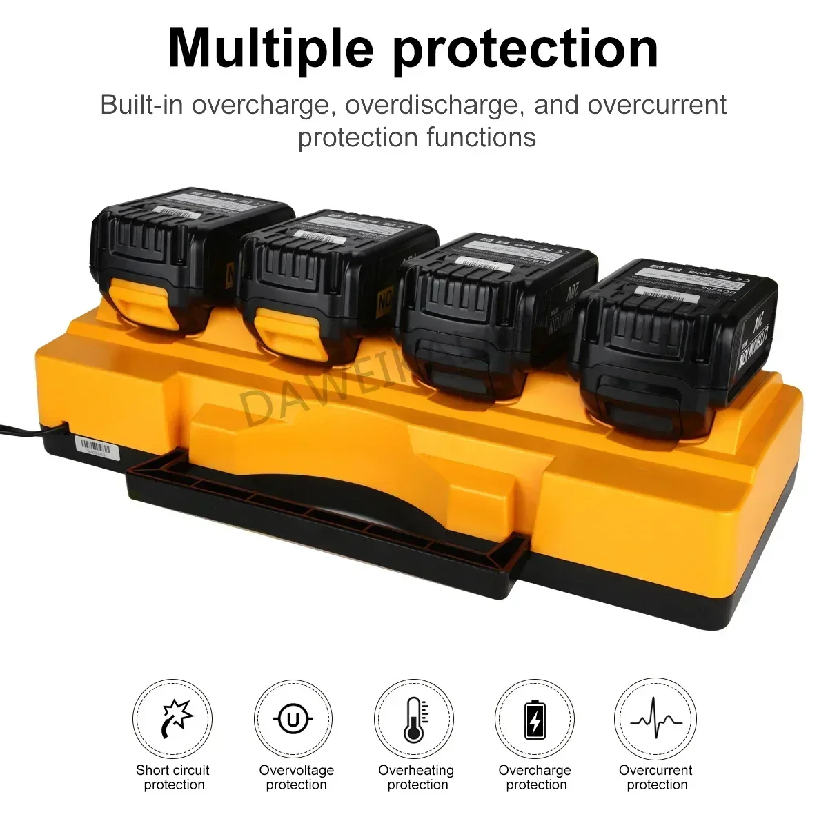 4-Ports Battery Charger for Dewalt 14.4V 18V 20V Battery 2A 3A Simultaneous Rapid Charger Station for DCB203 DCB204 DCB205