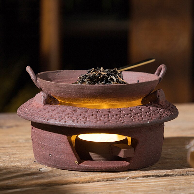 Estufa de té Vintage hecha a mano, accesorios creativos de arena de barro rojo, juego de té chino de Kung Fu, calentador de velas, decoración artesanal