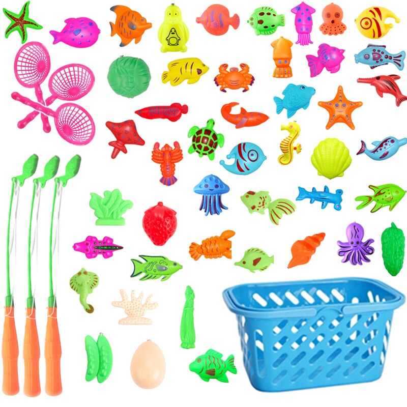 Juego de juguetes de peces con piscina inflable para niños, juguete de pesca magnético, Red de caña para niños, modelo para jugar, pesca, juegos al aire libre