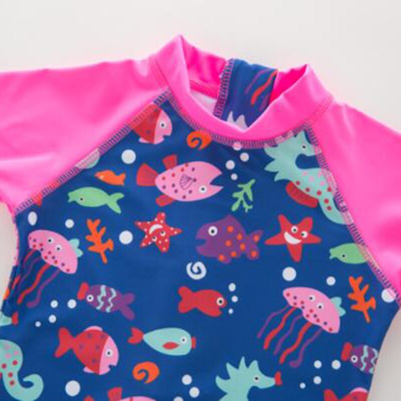 Cartoon dinosaurus afdrukken meisjes badpak korte mouw kids bikini een stukken jumpsuit peuter baby badpak 3-7Yrs