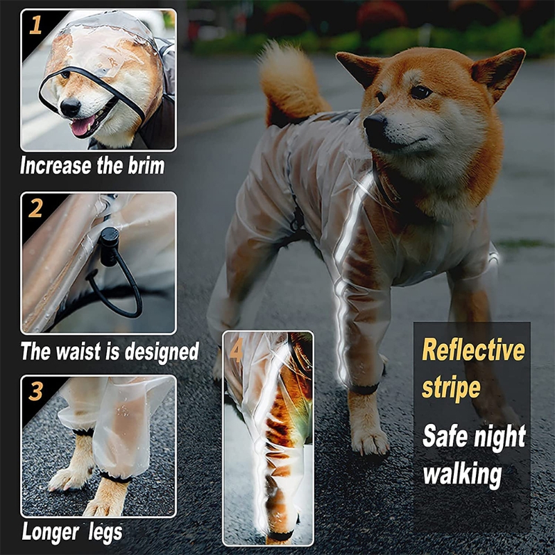 Rain Jacket Poncho with Reflective Strip Pet Waterproof Clothes Hooded Rain Jacket Keep Dogs Happy in the Cold