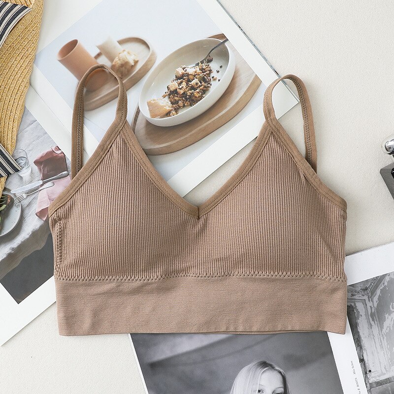 ATHVOTAR Women V-Neck Tube Top Bralette Soild Color Push Up Bra Padded Wireless Thin Shoulder Strap Top Bra Underwear