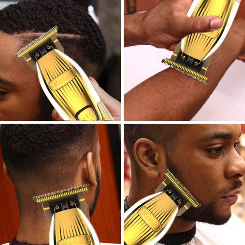 Kemei Professionele Oplaadbare Tondeuse Draagbare Goud 0Mm Cordless T-Blade Tondeuse Scheren Voor Stylisten Kapper