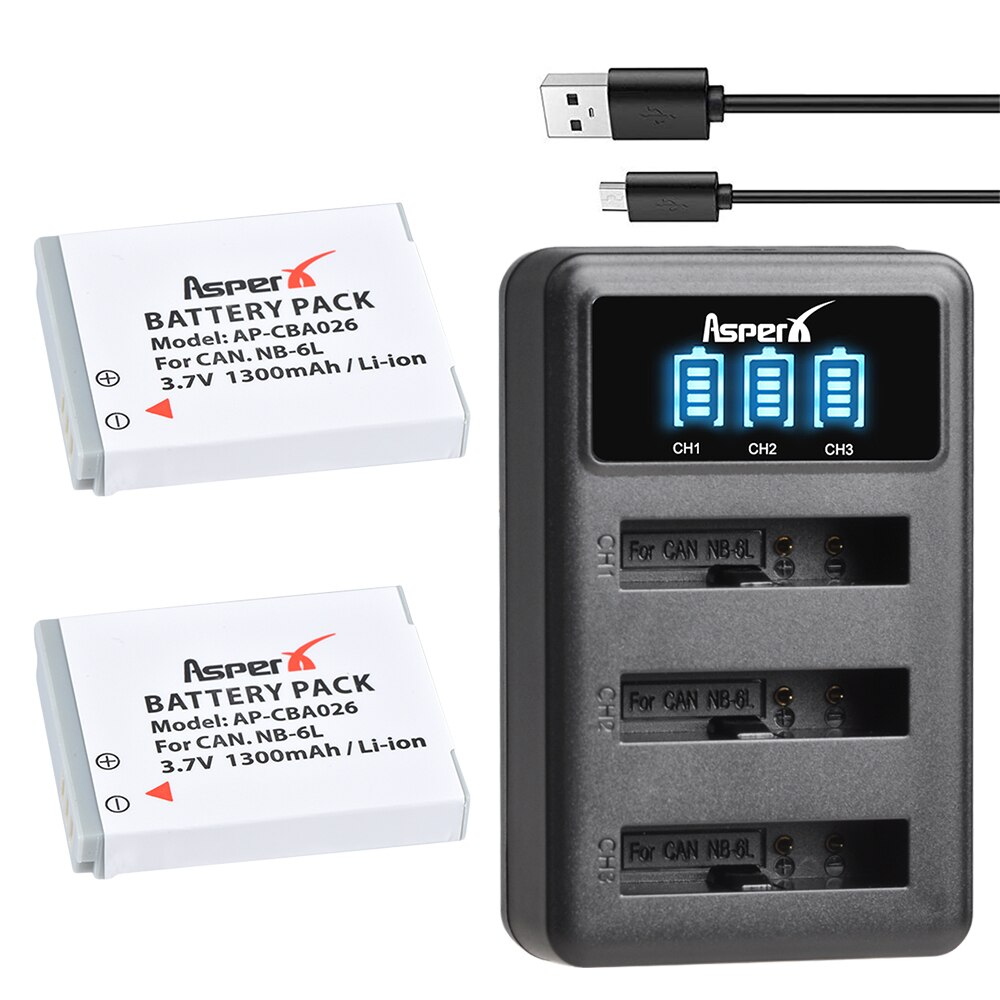 Batterie NB-6L NB 6L NB-6LH 6LH 6 LH, avec chargeur double USB pour Canon IXUS 310 SX240 SX275 SX280 SX510 SX500 HS SX500HS, 4 pièces: 2 Battery 1 Charger