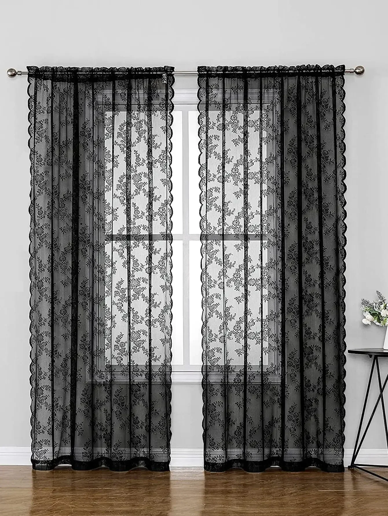 1pc Rose Pattern Single Panel Sheer Curtain, Embroidered Solid Lace Curtains for Home Decor, Window Screen Curtains