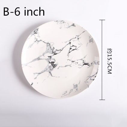 Nordic Marble Ceramic Plate Round Dinner Dessert Fruit Dishes Steak Cake Sandwiches Dishes Microwave Ovens Safe Dinnerware Set: Style-B 6inch