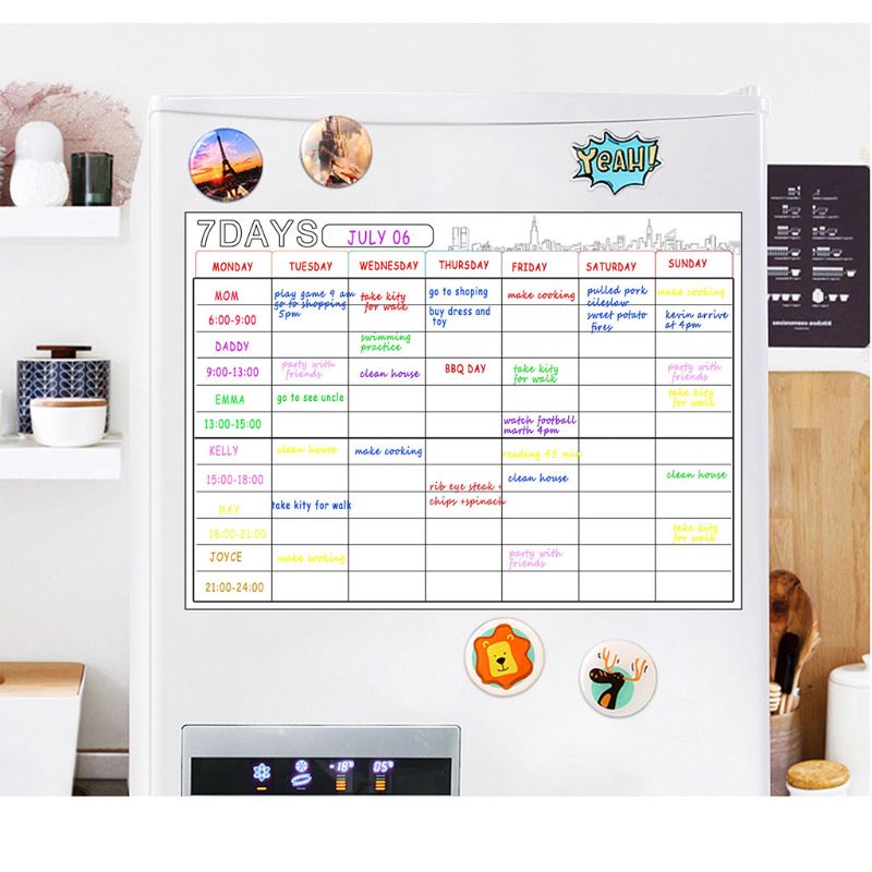 Planificador semanal de pizarra blanca magnética grande, organizador de lista de comestibles para refrigerador de cocina, 7 días de borrado, con 8 bolígrafos