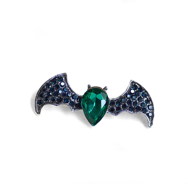KingDeng Brooches for Women Unisex Brooch Bat Personality Glass Pins Green Zinc Alloy Vintage Men Jewelry Temperament