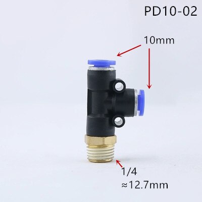 Pd pneumatisk kobling 4mm-12mm slangerør t form t-luftkobling 1/4 " 1/8 " 3/8 " 1/2 " bspt utvendig gjenge 3 -veis rørkobling: Pd10-02