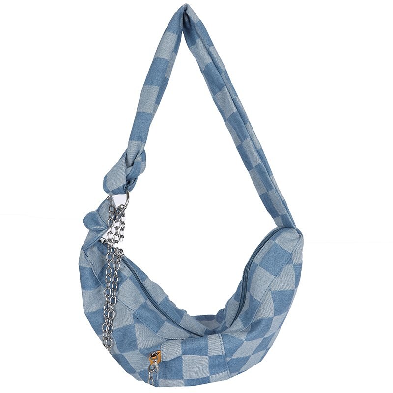 Women's Retro Beggar Dumplings Cowboy Bag Wide Shoulder Strap Shoulder Bag Chain Messenger Bag Female Handbags: Blue belt bag