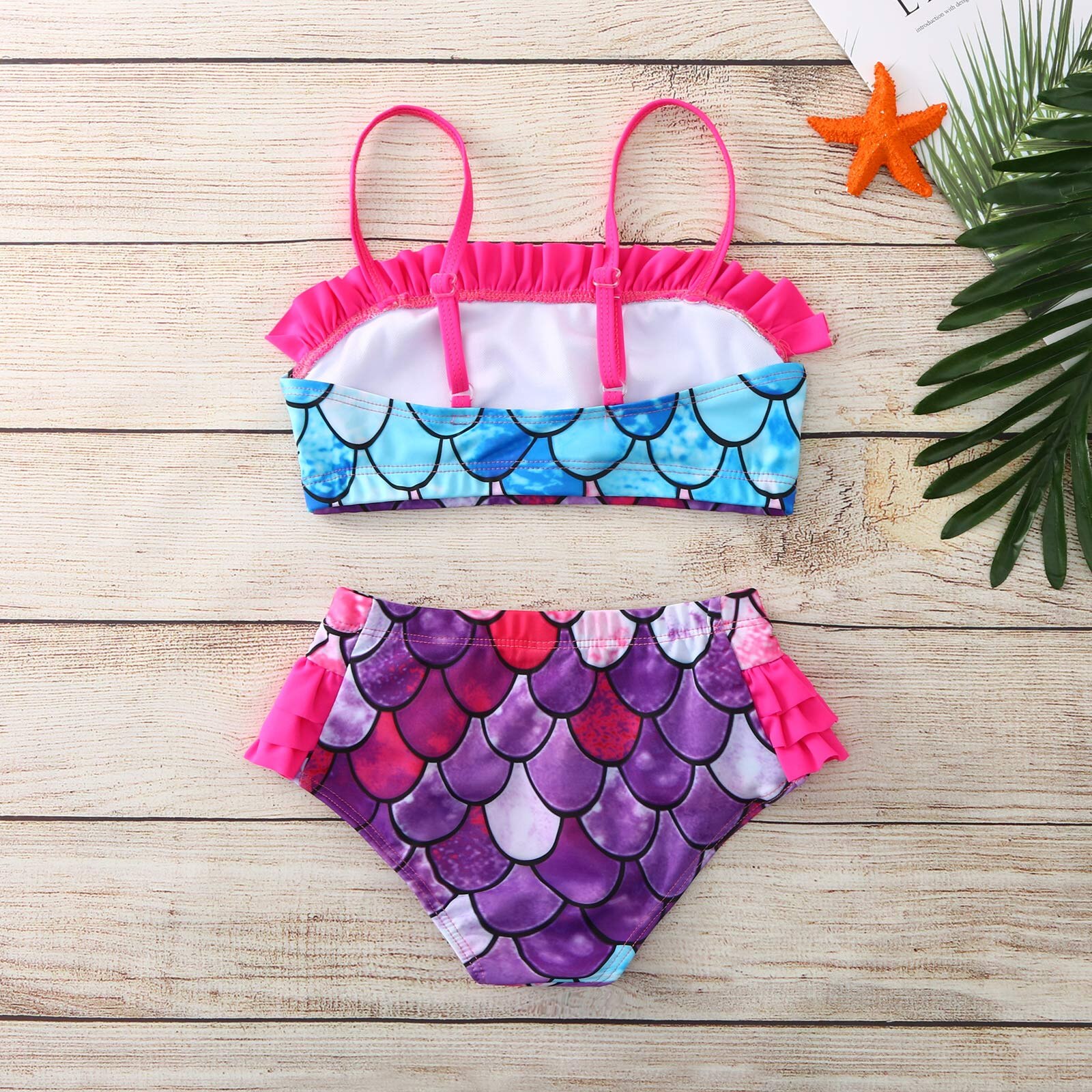 Kids Swimwear For Girls Two Piece Bikini Toddler Baby Girls Ruffle Scale Two-piece Beachwear Swimsuit Beach Bathing Suit