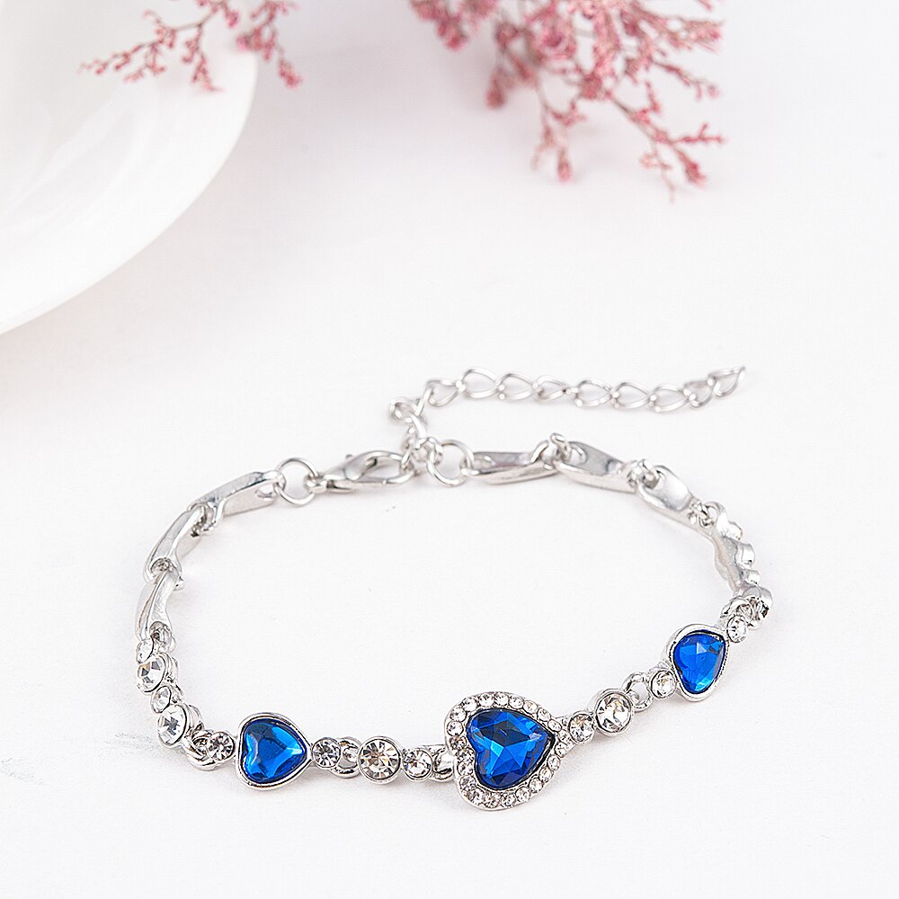 Bijoux en forme de cœur et de bracelet avec strass bleus, nouvelle coréenne,