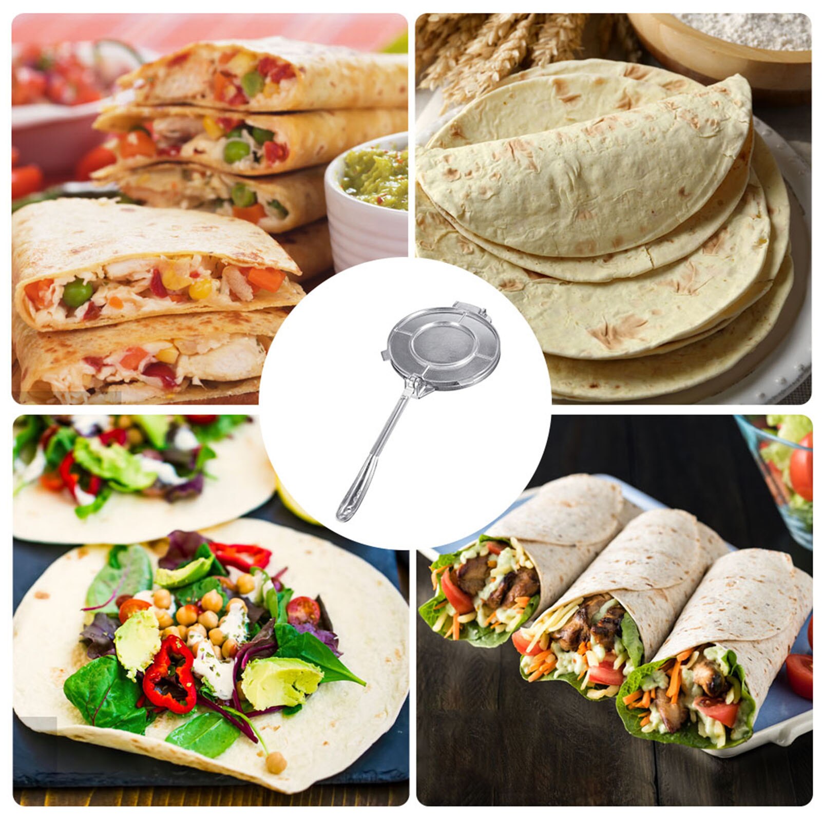 Prensa para hacer tortillas de 6,5 pulgadas, sartén pesada para restaurante, Tortilla comercial de aluminio, herramienta de prensa para Picnic al aire libre