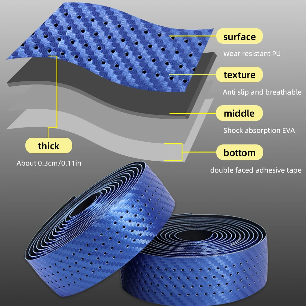 Carbon Fiber Pattern Road Bike Handlebar Tape Bar Tapes Soft Anti-Vibration Wrap Tape Durable Bar Bartape Perforated Breathable