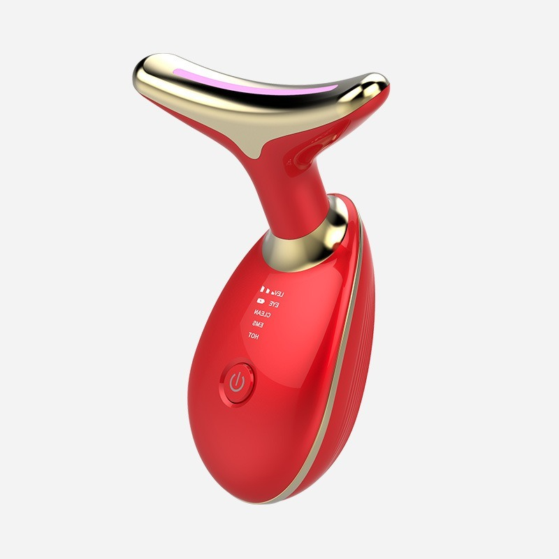 Masajeador térmico EMS para mujer, dispositivo de belleza facial con fotones LED, eliminador de arrugas, microcorriente, estiramiento y estiramiento del cuello
