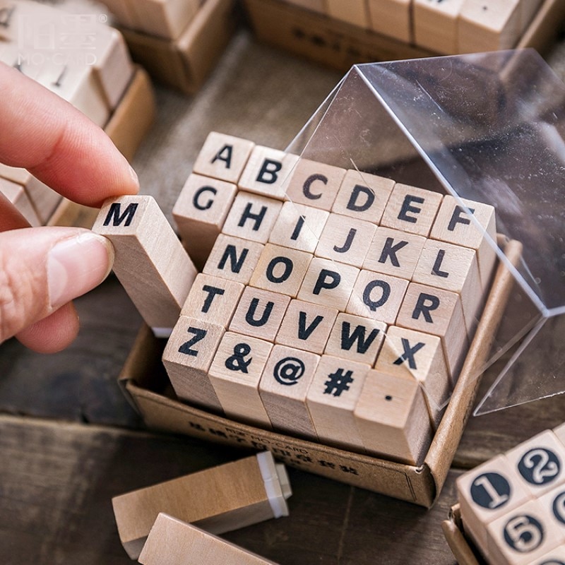 Arabische Cijfers Vintage Schrijfmachine Letters Van Alfabet Houten Stempel Set Hobby Diy Craft 9 Patronen Beschikbaar