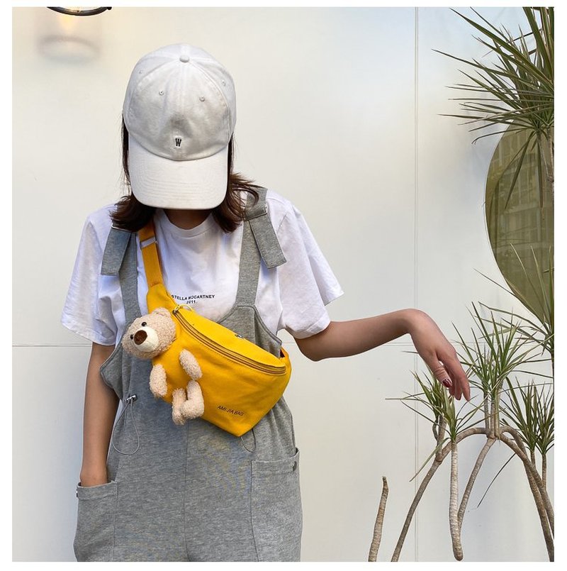 Torebki damskie kreskówka niedźwiedź talia torba torba na klatkę piersiowa torby na ramię proste torby Crossbody dla szkoły dziewczyny torby płócienne na co dzień