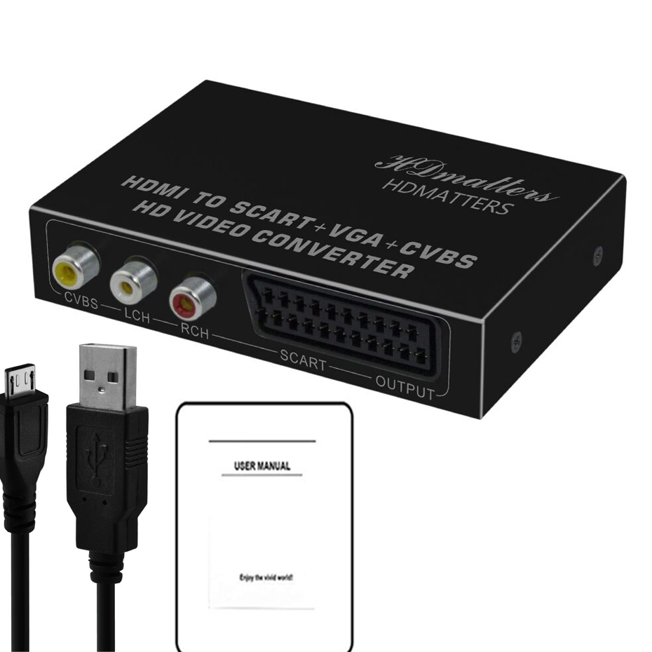 HDMI to Scart VGA AV converter Splitter HDMI in to Scart+VGA+composite AV out(VGA,Scart,AV display simultaneously）