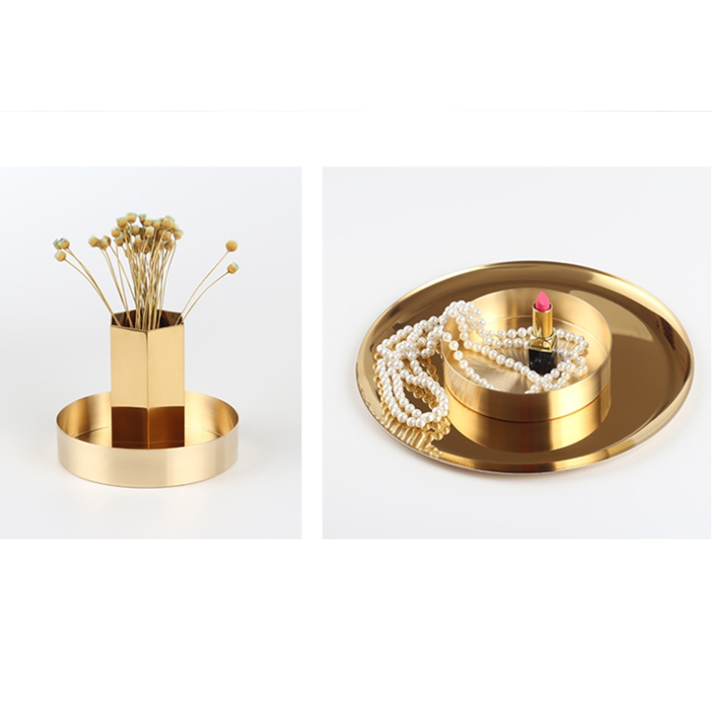 Almacenamiento redondo de cobre, bandeja de escritorio, organizador de almacenamiento de Metal, organizador de joyas de oro rosa, pequeños platos de almacenamiento de objetos, decoración del hogar