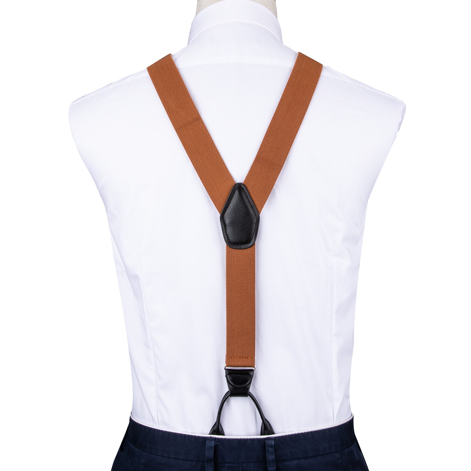 Bretels Voor Mannen Lederen Getrimd Knop End Elastische Smoking Y Terug Verstelbare Heren Mode Bretels Broek Bretels Bruin Dibangu