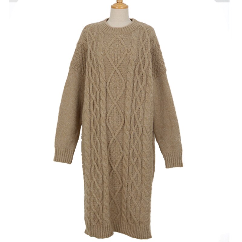 suéter de otoño cálido Vintage vestido de mujer suéter largo de invierno Vestidos de punto Maxi holgado Vestidos de gran tamaño vestido largo Vestidos