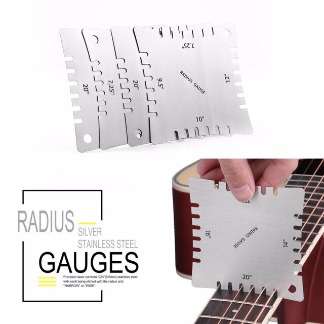 4 stuks Rvs Guitar Notched Radius Gauge Toets Fretboard Meten Tool Set Brede & Smalle Radius Meters