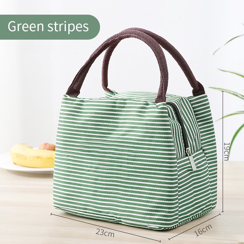 Fiambrera con enfriador de patrón funcional, bolsa de almuerzo de lona aislada portátil, bolsos para la comida de Picnic térmica, bolsos para mujer y niño: Green