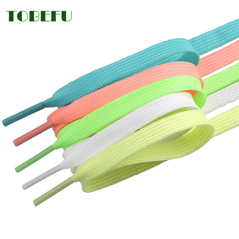 TOBEFU One Pair 120CM Luminous Shoelaces Glow In The Dark Night Color Fluorescent Flat Sneakers Canvas Shoe Laces