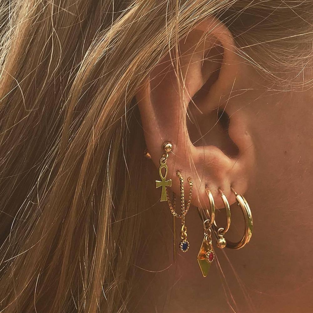 Kmvexo Vintage Gouden Bal Cross Hart Geometrische Earring Sets Voor Vrouwen Punk Crystal Pearl Stud Oorbellen Sieraden: E035 Style 2
